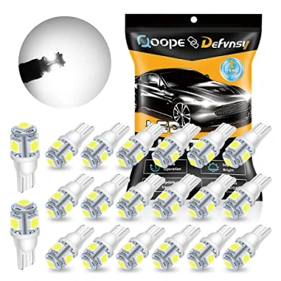 Bild av DEFVNSY Förpackning med 20 Vit 194 T10 168 2825 W5W Bilinteriörbyte LED lampa 5: e generationen 5050 Chipsets 5SMD Ljuskälla för 12V registreringsskyltsbelysning, kartljus, kupoljus