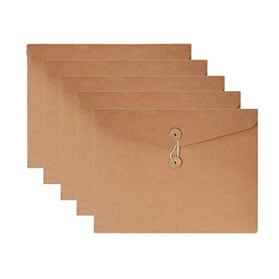 Bild av VANRA Kraft sträng kuvert fil mapp projekt fickor arkivjacka dokumentorganiserare platt ingen expansion A4 brevstorlek (kraft brun, 5 pack)