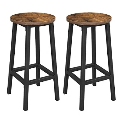 Bild av VASAGLE Set med 2 barstolar, höga kökspallar, robust stålram, 65 cm lång, enkel montering, industriell stil, rustikbrun och svart LBC32X