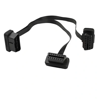 Bild av Futheda Ultra Low Profile OBD II Splitter Y Ultratunn nudelkabel, 1 hane till 2 kvinnliga OBD2 bil diagnostisk förlängare sladd anslutningsadapter 16 stift platt bandkabel 30 cm
