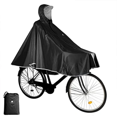Bild av Anyoo Vattentät regnponcho cykel regnrock jacka kappa lätt kompakt återanvändbar för pojkar män kvinnor vuxna, Svart, en storlek