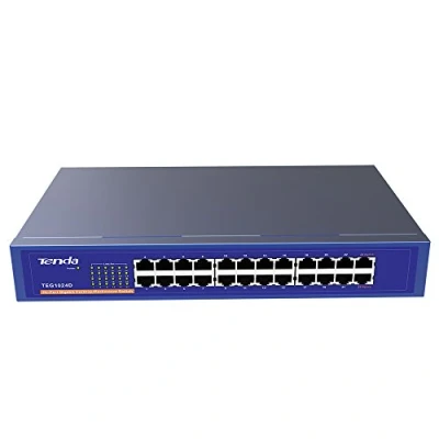 Bild av Tenda switch 24 port Gigabit LAN 19 tums rackmontering nätverksbrytare (Plug and Play, fläktlöst, metallhölje, svart) (TEG1024D)