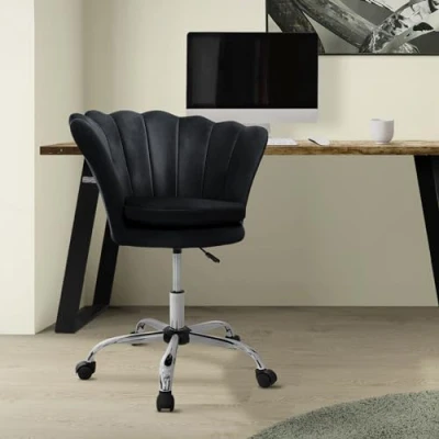 Bild av ML Design kontorsstol i sammet, svart, metallram, stoppad stol med ryggstöd, höjdjusterbar, 360 svängbar 5 hjul, skalfåtölj, ergonomisk skrivbordsstol för kontoret