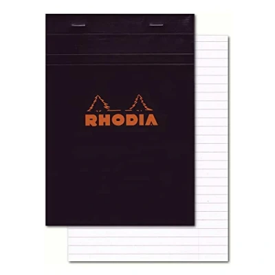 Bild av RHODIA 126009C häftat anteckningsblock nr 12 svart linjerad 8,5 x cm 80 avtagbara blad vitt Clairefontaine papper g/m² mjukt, slitstarkt och vattentätt täckt kortomslag