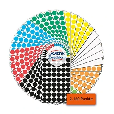 Bild av AVERY Zweckform 5999 självhäftande prickar 2 160 stycken (självhäftande märkningsprickar, diameter 12 mm, 8 färger, 270 limprickar, runda klistermärken för kalender, planerare och hantverk, papper,