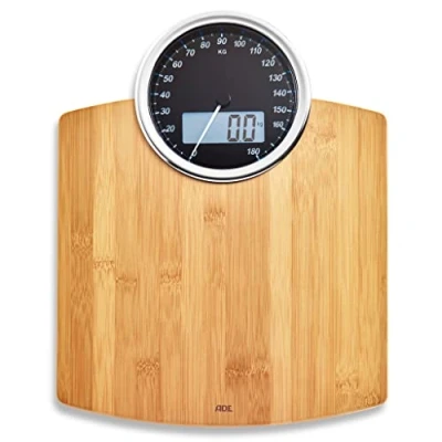 Bild av ADE Digital kroppsvåg med analog display stor mycket exakta resultat upp till 180 kg vägningsyta av äkta bambuträ