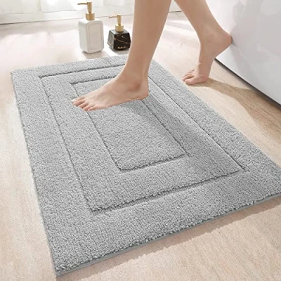 Bild av DEXI Halkfri badmatta, mjuk mikrofiber badrumsmatta, vattenabsorberande, maskintvättbar, extra tjock duschmatta för badrum, 40 x 60 cm, ljusgrå