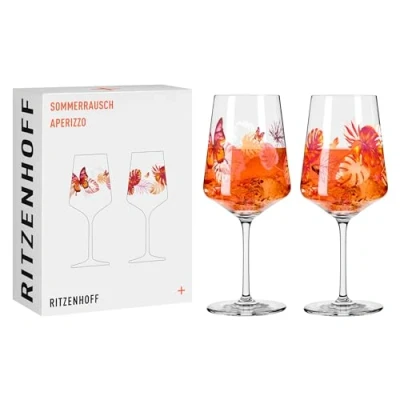 Bild av RITZENHOFF 2849001 aperitifglas 500 ml set om 2 serie sommarrausch motiv fjärilar Made in Germany, orange, röd