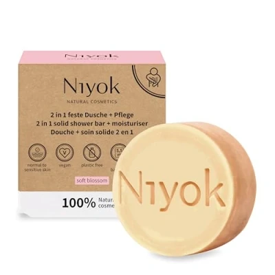 Bild av Niyok® 2 i 1 Fast dusch + vård &quot;Soft Blossom&quot; (80 g) Naturlig kosmetik duschtvål duschgel för alla hudtyper vegansk tvål kropp och händer Plastfri &amp;