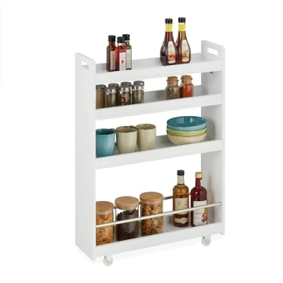 Bild av Relaxdays nischvagn, 4 hyllor, smal nischhylla kök &amp; badrum, HBT: 83,5 x 18 59,5 cm, rullvagn MDF, vit, 1 styck