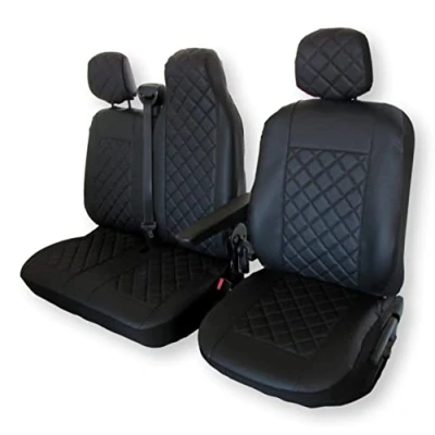 Bild av Texmar framsätesskydd 2+1 designade för att passa Renault Master efter 2011 2020 helt svart ekoläder vänsterstyrd
