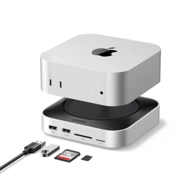Bild av UGREEN Mac Mini M4 Dock med 4K DisplayPort för dubbla bildskärmsinställningar, 10Gbps USB portar, M.2 NVMe SSD kortplats, SD/TF kortläsare &amp; 3,5 mm ljud kompatibelt M4/M4 Pro
