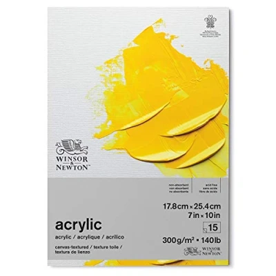 Bild av Winsor &amp; Newton 6534001 akrylpapper i block 15 ark med dukstruktur 17,8 x 25,4 cm, 300 g/m², syrafritt, utan optiska blekmedel, åldringsbeständigt för akrylfärg och medier