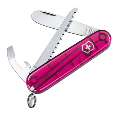 Bild av Victorinox fickkniv My First (9 funktioner, rundat blad, träsåg, kedja) rosa transparent