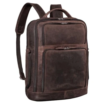 Bild av STILORD &quot;Jayden&quot; businessryggsäck herr läder stor vintage med laptopfack 15 tum DIN A4 dagryggsäck äkta perfekt som arbetsryggsäck uniryggsäck laptopryggsäck, Zamora brun, M, Ryggsäck