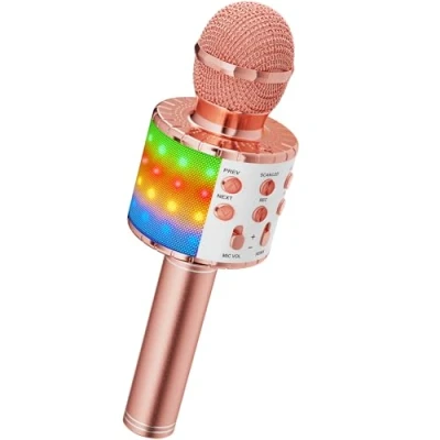 Bild av Karaoke Trådlös mikrofon, An 4 i 1 handhållen Bluetooth mikrofoner högtalare karaokemaskin med dansande LED lampor, hem KTV spelare kompatibel Android och iOS enheter för fest/barn som sjunger