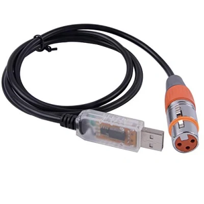 Bild av Usangreen USB till DMX kontrollkabel RS485 seriell konverteringsadapter FTDI XLR 3 stift scenbelysning enhetskabel (15 fot, transparent skal)