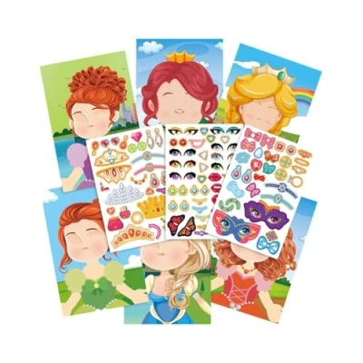 Bild av Funny Face Sticker Book, Animal Stickers Activity Book Dinosaur Princess Dress Up Educational Toys, Cartoon Reusable Books, Toddler