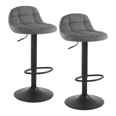 Bild av WOLTU Barstolar, set om 2, barstol med ryggstöd, fotstöd, justerbar höjd (6283 cm) 360, snurrstol som kan belastas upp till 120 kg, sammet, metall, mörkgrå, BH317dgr 2