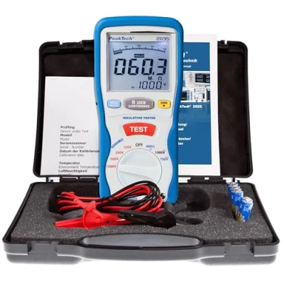 Bild av PeakTech 2695 Isoleringstestare, isoleringsmätare, kalibrerad, kontinuitetstestare, voltmeter, kretsar, säkringar, min/max, datalagring, TÜV/GS, isoleringstestare 125V, 250V, 500V, 1000V