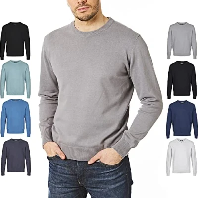 Bild av Castle Point Herr CSPKNT003 100% bomull mjuk känsla rund hals stickad jumper tröja, gråmelerad, 2XL