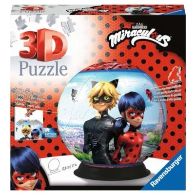 Bild av Ravensburger rond pièces Tales of Ladybug &amp; Cat Noir 3D Puzzle Ball Miraculous, 72 stycken, rekommenderad ålder 6+, flerfärgad, 11167 1