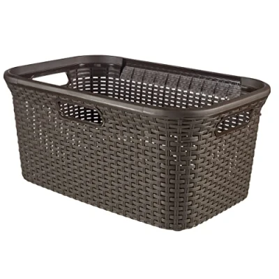 Bild av CURVER STYLE tvättkorg av 70% återvunnet material, rottinglook, 45 l, mörkbrun, 59,2 x 38 27 cm