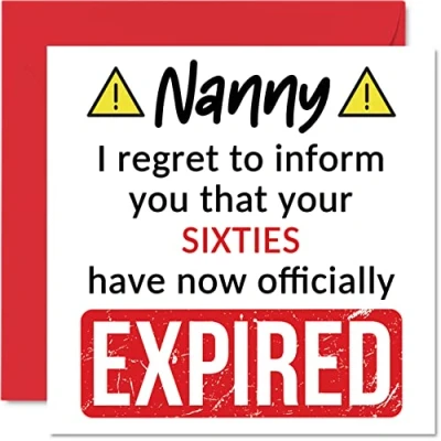 Bild av Roliga 70:e födelsedagskort för barnskötare Your Sixties Have Expired Grattis på barnbarn och barnbarn, 145 mm x skämt humor födelsedag gratulationskort present