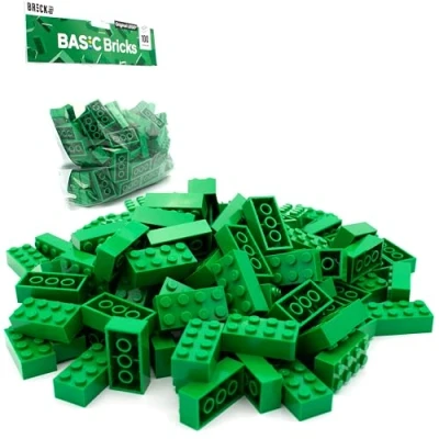 Bild av Lego klossar Classic, grön, 2 x 4 byggklossar, 100 stycken enskilda delar startset eller förlängning för legostenslåda och platta Basic (3001)