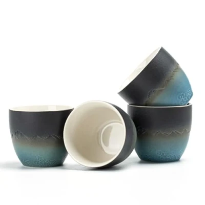 Bild av TEANAGOO Japansk tekopp, 160 ml, tonad marinblå, H23,4 st/låda, japanska koppar, kinesiska tekoppar, ockuperade asiatiska tekoppar inga handtag, tekopp keramisk kopp för ..
