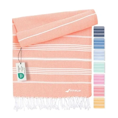 Bild av hamam handduk fouta strandhandduk XXL av 100% återvunnen bomull snabbtorkande strandlakan, fouta, turkisk peshtemal perfekt som bastuhandduk och sarong Persika 100x200cm Sultan