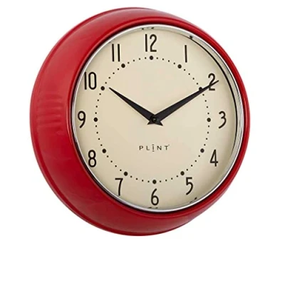 Bild av PLINT Retro Wall Clock Silent Non Ticking Decorative Red Color Clock, Style Decoration for Kitchen Living Room Home, Office, School, Easy to Read Large Numbers