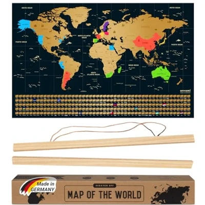 Bild av envami scratch world map med ram guld 68 cm x 43 engelska scrapa världskartan skrapa av repa skruva rubba en världskarta