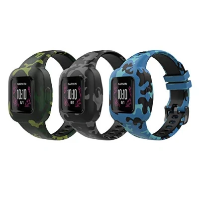 Bild av MoKo 3 PACK Band Compatible with Garmin Vivofit jr. Fitness Tracker for Kids, Soft Silicone Printing Pattern Adjustable Strap Wristband Bracelet, Camouflage Blue &amp; Gray Green