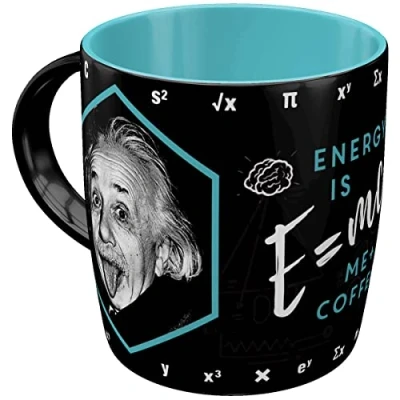 Bild av Nostalgisk konst retro kaffekopp, 330 ml, Einstein Energy = Me + kaffe presentidé för studenter, keramikkopp, vintage design med slogan