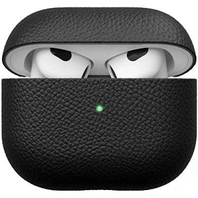 Bild av KeyBudz Artisan läderfodral för Apple AirPods 3 Case, fodral, läderväska äkta läder, hörlurar tillbehör till svart