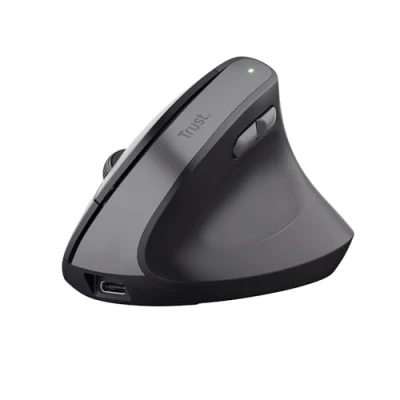 Bild av Trust Yuno Trådlös Ergonomisk Mus, Laddningsbar Vertikal Mus med 2,4 Ghz Usb mottagare, Justerbar DPI (800 2400), Optisk Sensor, 6 Knappar, 70% Återvunnen Plast, Macbook Laptop Dell Svart