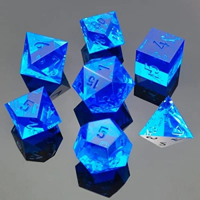 Bild av Bescon Crystal Clear (Unpainted) Sharp Edge DND Dice Set of 7, Razor Edged Polyhedral D&amp;D for Dungeons and Dragons Role Playing Games, Sapphire Color