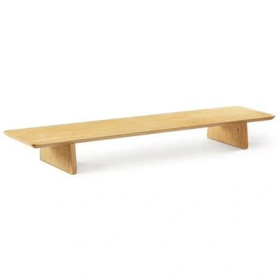 Bild av Navaris Dubbel skrivbordsmonitorhållare datorskrivbord, bambuträ och kork, datorstativ skrivbord TV stativ 109 x 23 12 cm