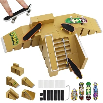 Bild av TSDRBWO 5 st fingerskateboards, mini greppbräda gör det själv set, fingerleksaksset, greppbrädesrampset, fingerboard skate fingerskateboard ramp barnleksak för pojkar och flickor