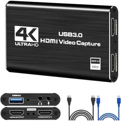 Bild av 4K HDMI videoinspelningskort, USB3.0 1080P 60FPS videoinspelare, Nintendo Switch Capture Card för streaming spel och sändning, fungerar med Xbox Series X/S, One PS4, OBS (svart)