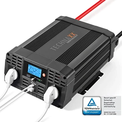 Bild av Technaxx Bilinverterare med LC display 12 V till 230 automatisk inverterare 2 x Schuko kontakter och USB port Power 000 W/4 W (spets) spänningsomvandlare TE20, SVART