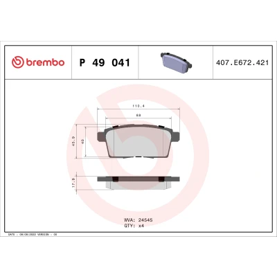 Bild av BREMBO P 49 041 Jeu de plaquettes frein contact signal d&#039;usure exclu sans accessoires MAZDA: CX 7, 9, FORD USA: Edge