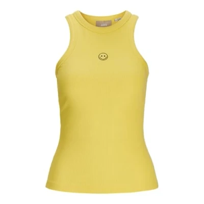 Bild av JACK&amp;JONES JXFOREST STR SL Rib EMB TOP JRS, Gyllene kiwi/tryck: vit emb, L