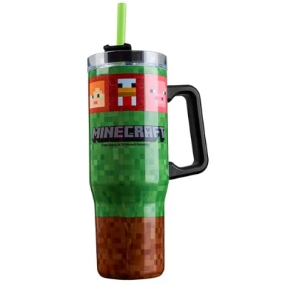 Bild av Minecraft tumlare med sugrör och isolerat lock, dubbelväggig 940 ml Barnpresent