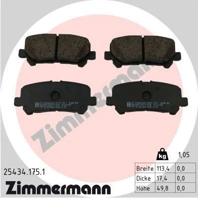 Bild av ZIMMERMANN 25434.175.1 Jeu de plaquettes frein non préparé pour indicateur d&#039;usure la photo correspond au contenu livraison