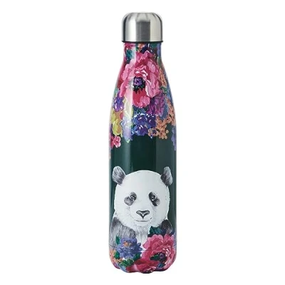 Bild av Mikasa Wild at Heart, vattenflaska, 500 ml, återanvändbar isolerad flaska i rostfritt stål med skruvlock för pendling, skola eller gym, panda tryck