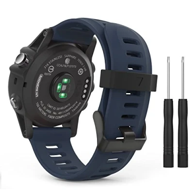 Bild av MoKo Armband kompatibelt med Fenix 3/3 HR/5X/5X Plus/Tactix Charlie/Descent Mk1, silikonersättningsarmband verktyg nattblått