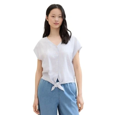 Bild av TOM Tailor Denim MIT Knotendetail Blus, Storlek: XXL, Light blue white small stripe