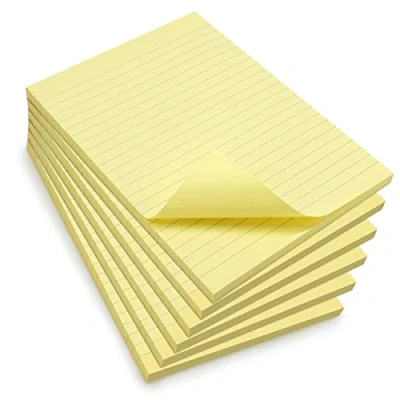 Bild av WAYTEX 931685C6 600 självhäftande A5 anteckningar med linjer set 6 block 100 flyttbara ark stort format 15 x 21 cm pastellgul färg